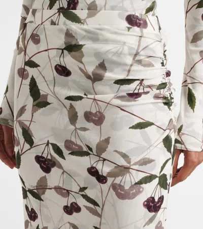 Stella Mccartney Ruched Printed Stretch-mesh Midi Skirt In Cream