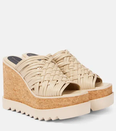 Stella Mccartney Woven Cork Wedge Mules In Ecru
