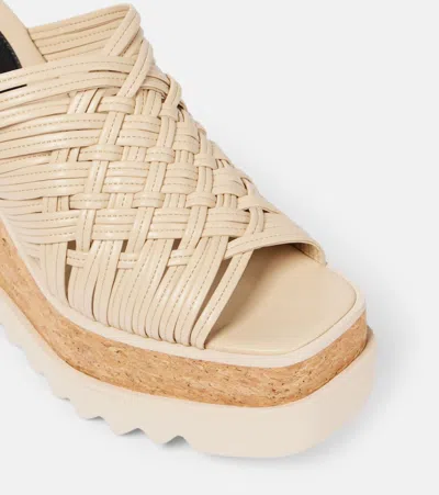 Stella Mccartney Woven Cork Wedge Mules In Ecru