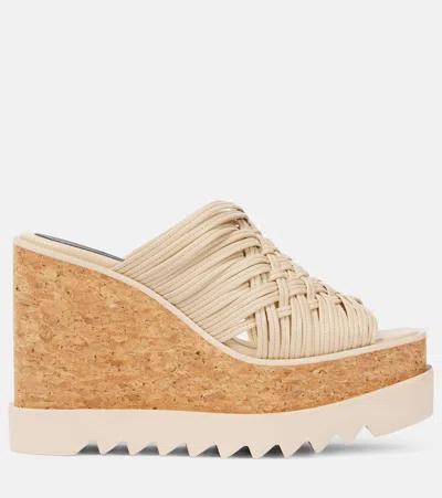Stella Mccartney Woven Cork Wedge Mules In Ecru