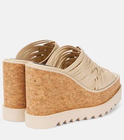 Stella Mccartney Woven Cork Wedge Mules In Ecru