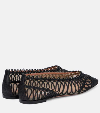 Aquazzura Kahlo Raffia And Mesh Ballet Flats