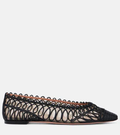 Aquazzura Kahlo Raffia And Mesh Ballet Flats