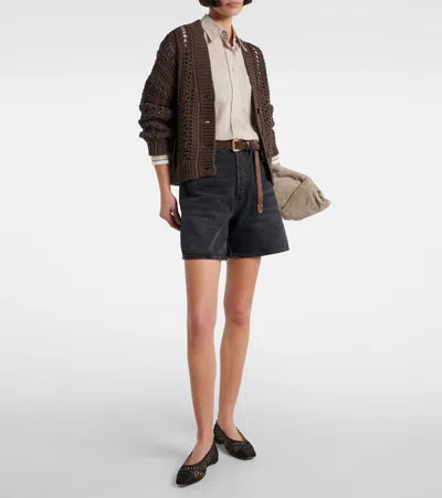 Aquazzura Kahlo Raffia And Mesh Ballet Flats