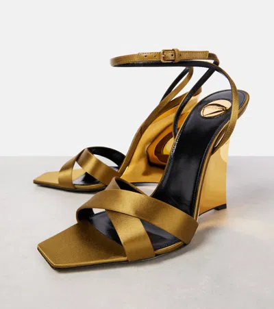 Saint Laurent Lucienne Leather-trimmed Satin Wedge Sandals In Multi