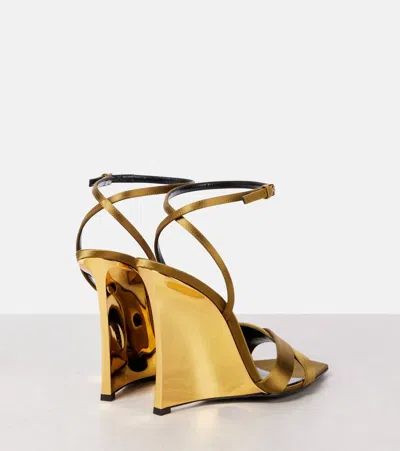 Saint Laurent Lucienne Leather-trimmed Satin Wedge Sandals In Multi
