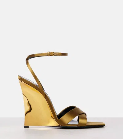Saint Laurent Lucienne Leather-trimmed Satin Wedge Sandals In Multi