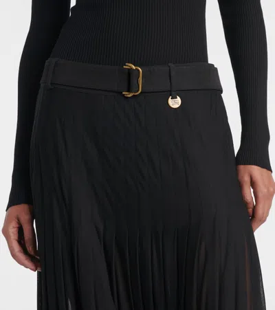 Burberry Bar Pleated Maxi Skirt With Belt In Black