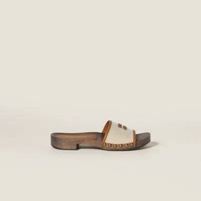 Miu Miu Canvas And Leather Studded Clog Sandals In Neutral