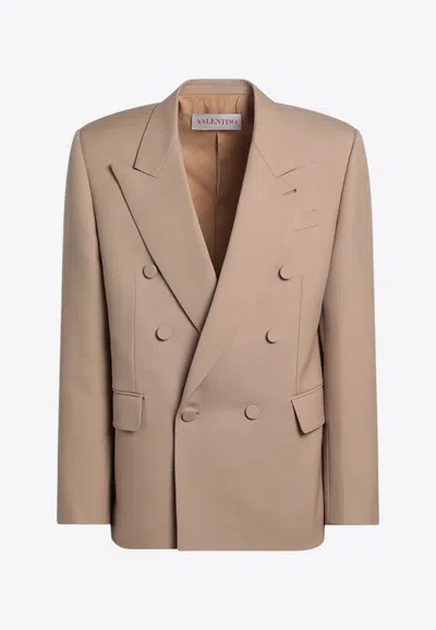 Valentino Double-breasted Jacket Camel Light In Wool