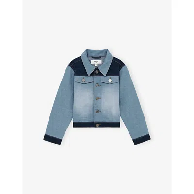 Reiss Blue 13-14 Yrs Patchwork Two-tone Denim Jacket