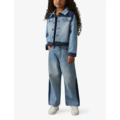 Reiss Blue 13-14 Yrs Patchwork Two-tone Denim Jacket