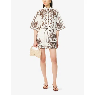 Zimmermann Ascension Leather-trimmed Broderie Anglaise Linen Shirt