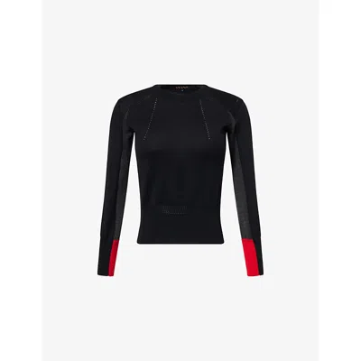 Shiro Sakai Womens Panelled Crewneck Wool Knitted Jumper Black X Gray X Red