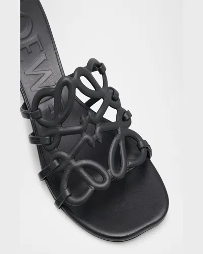 Loewe Petal Anagram Leather Caged Mule Sandals In Gray