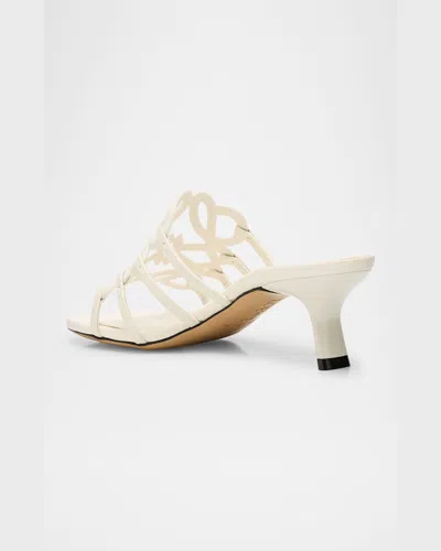 Loewe Petal Anagram Leather Caged Mule Sandals In Gray