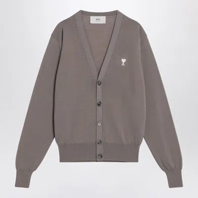 Shop Ami Alexandre Mattiussi Ami Paris Ash-coloured Ami Paris De Coeur Cardigan