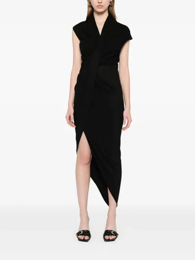 Balenciaga Draped Sleeveless Asymmetric Midi Dress In Black