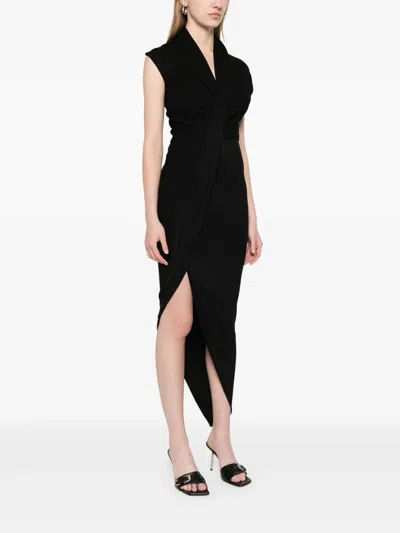 Balenciaga Draped Sleeveless Asymmetric Midi Dress In Black