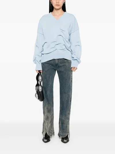 Achilles Ion Gabriel Blue Rollover Cotton Knit Sweater In Aig Blue