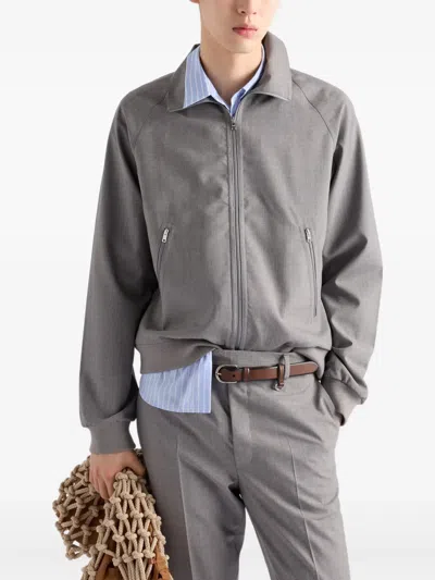 Prada Tailored Grey Coat With High Collar In Gray