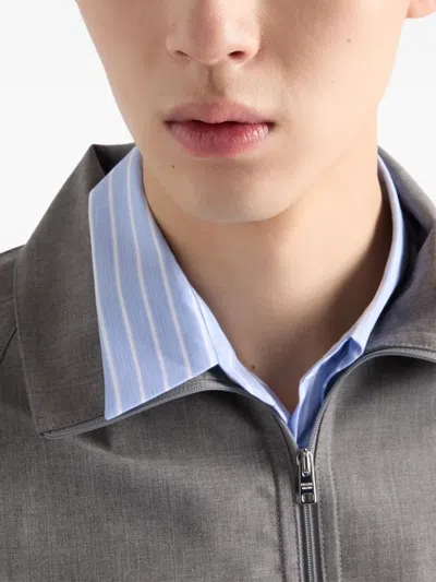 Prada Tailored Grey Coat With High Collar In Gray