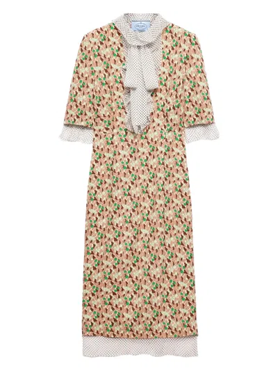 Prada Silk-blend Floral Midi Dress In Rosé