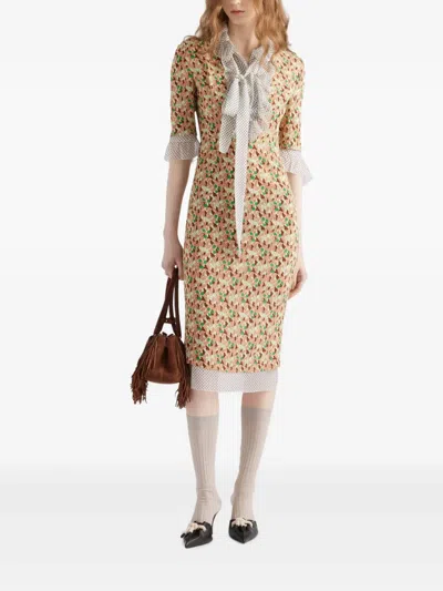 Prada Silk-blend Floral Midi Dress In Rosé