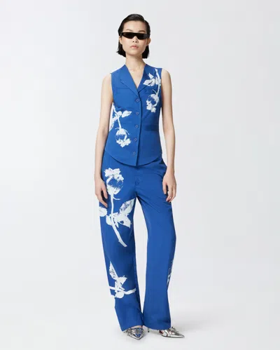 Pinko Reimagine By  X Patrick Mcdowell Blue Trousers With Crossover And Rose Print