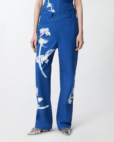 Pinko Reimagine By  X Patrick Mcdowell Blue Trousers With Crossover And Rose Print