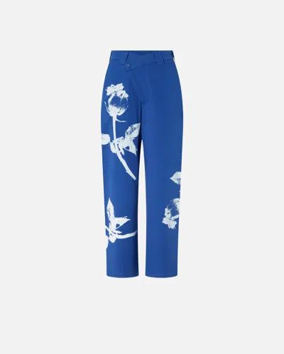 Pinko Reimagine By  X Patrick Mcdowell Blue Trousers With Crossover And Rose Print