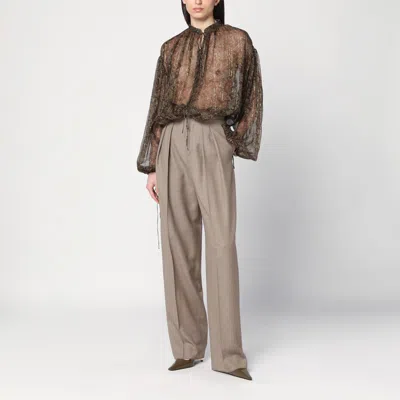 Saint Laurent Wide Taupe Beige Wool Trousers