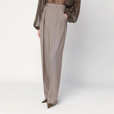 Saint Laurent Wide Taupe Beige Wool Trousers