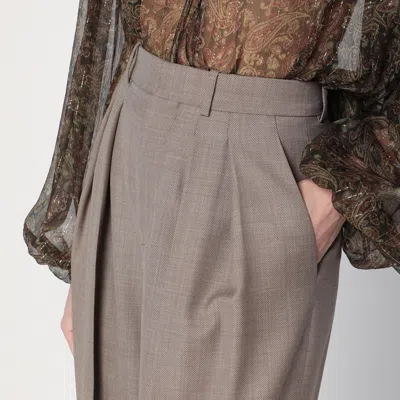 Saint Laurent Wide Taupe Beige Wool Trousers