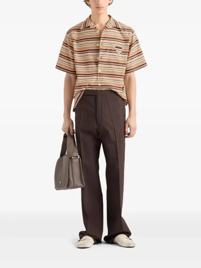 Prada Camicia In Misto Cotone Ricamato Uomo In Multi