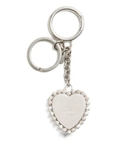 Valentino Coeur Hyperbole Bag Charm With Keychain In Metallic