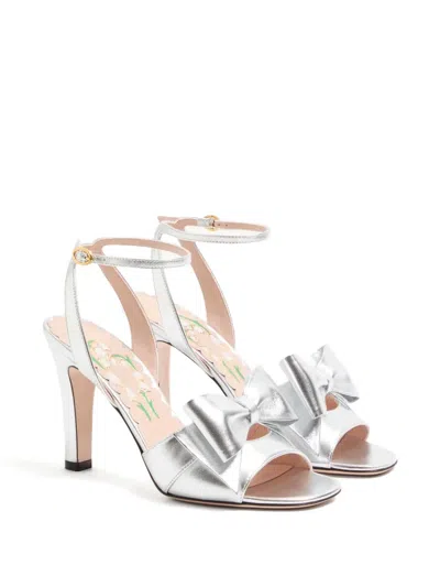 Valentino Garavani Bowow Sandal In Laminated Nappa 95mm Woman Silver 40 In Neutral