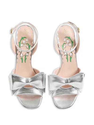 Valentino Garavani Bowow Sandal In Laminated Nappa 95mm Woman Silver 40 In Neutral