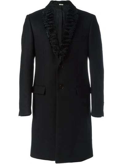 Fendi Lamb Fur Lapel Coat In Black