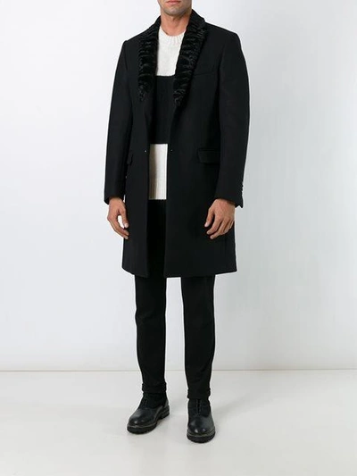 Shop Fendi Lamb Fur Lapel Coat In Black