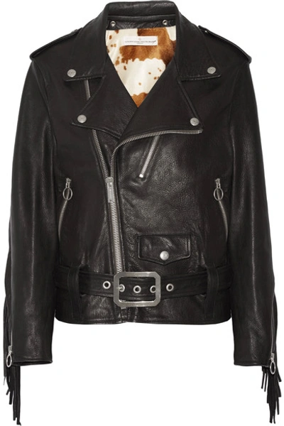 Golden Goose Chiodo Faux Fur-lined Leather Biker Jacket In Black