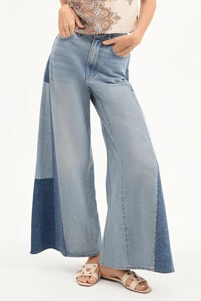 Veronica Beard Vicki Patchwork Wide-leg Jean In Wanderer Undone In Blue