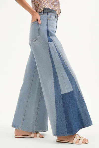 Veronica Beard Vicki Patchwork Wide-leg Jean In Wanderer Undone In Blue