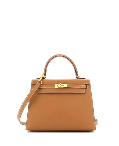 Pre-owned Pre-owned Hermes  Hermes Kelly 25 Handbag Brown Epsom With Gold Hardware