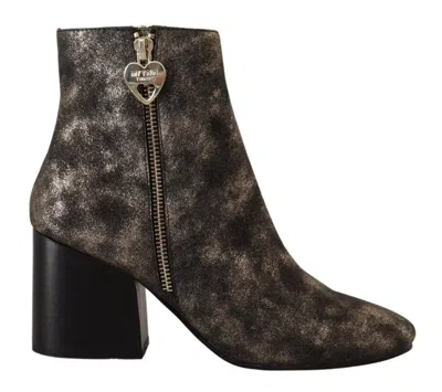 Pre-owned My Twin Leather Block Heels Ankle Boots Zipper Women's Shoes ()