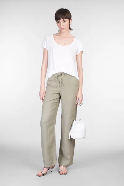 120% Lino Relaxed White Linen T-shirt With Scoop Neckline