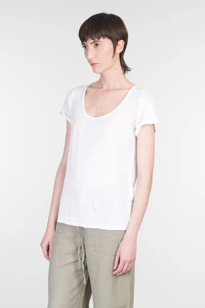 120% Lino Relaxed White Linen T-shirt With Scoop Neckline