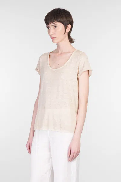 120% Lino Relaxed White Linen T-shirt With Scoop Neckline