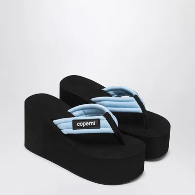 Shop Coperni Black/light Blue Wedge Sandal With Logo