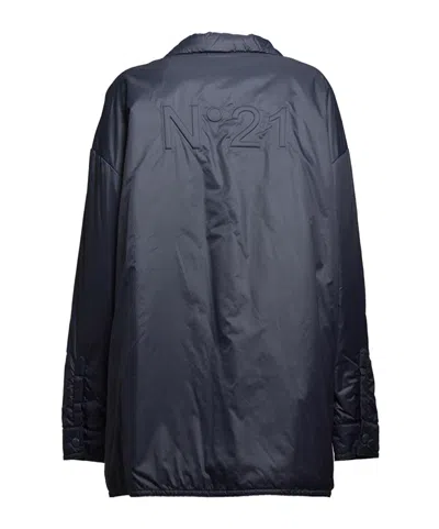 N°21 Oversized Long Technical Nylon Jacket In Blue